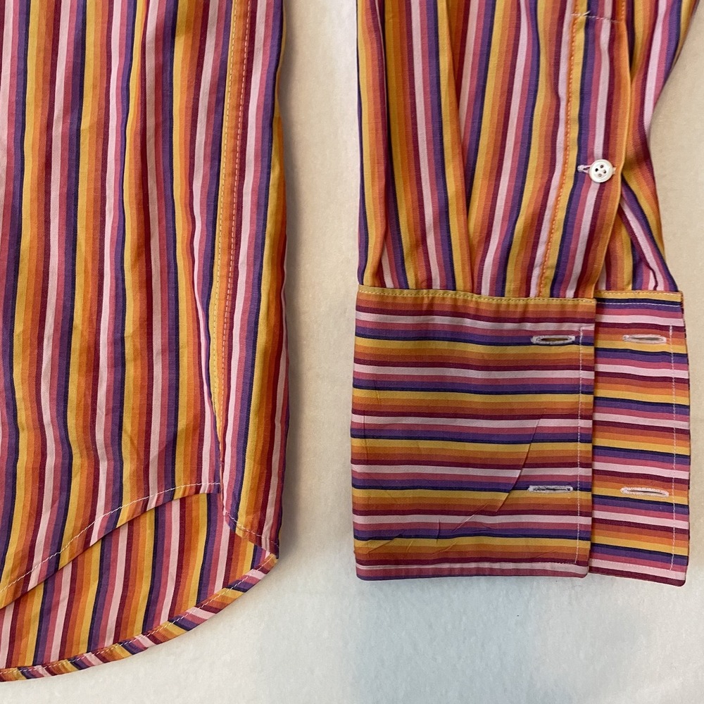 Arthur & Fox Mens Long Sleeve Orange Striped Buttoned Shirt, Size 44 / US XL - Picture 3 of 10